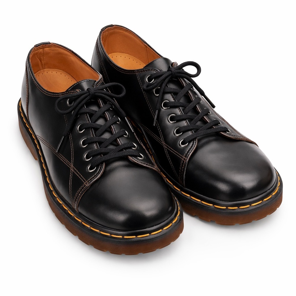 DR. MARTENS 8019 Made in England Vintage 6-Eye Work Shoes Black Leather